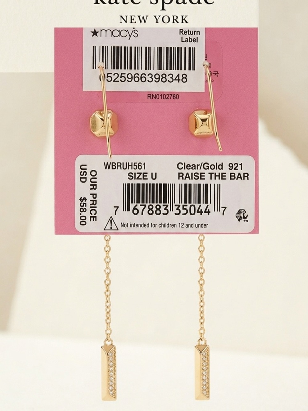 kate spade Gold Bar & Chain Drop Earrings 1919 - Picture 2 of 3